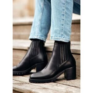 Charles Kammer Genuine Leather Ankle Chelsea Boots Black Women's Size 39.5/8.5